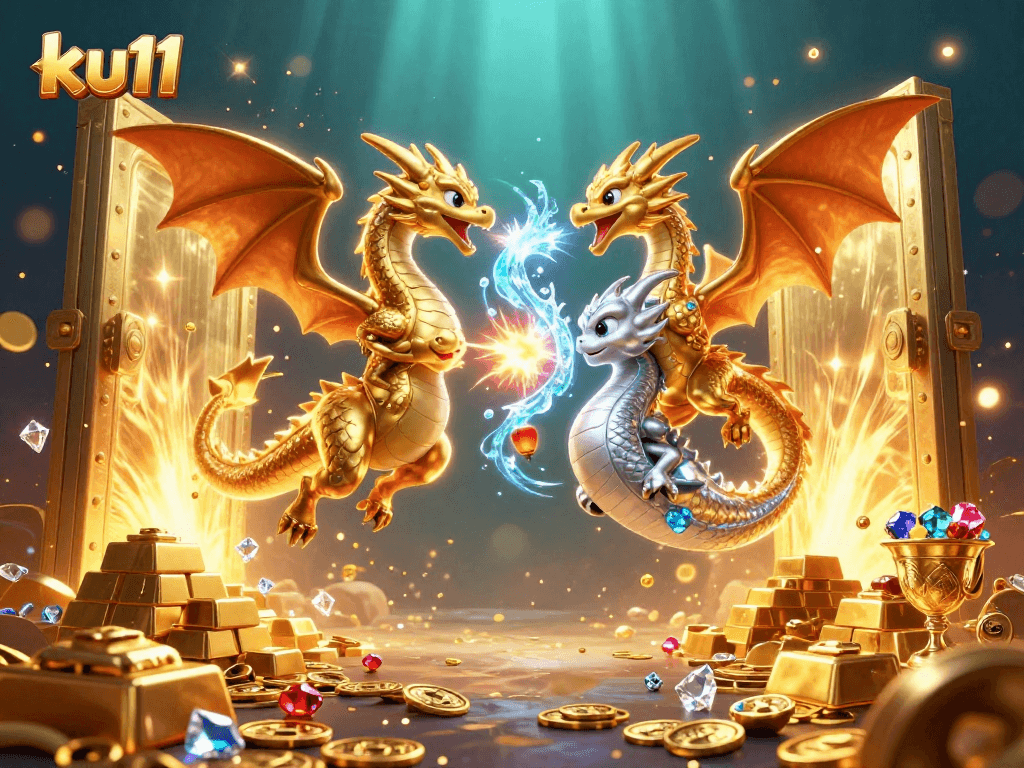 Unleash your luck with ku11 as golden dragons soar amidst treasure in a vibrant casino world.