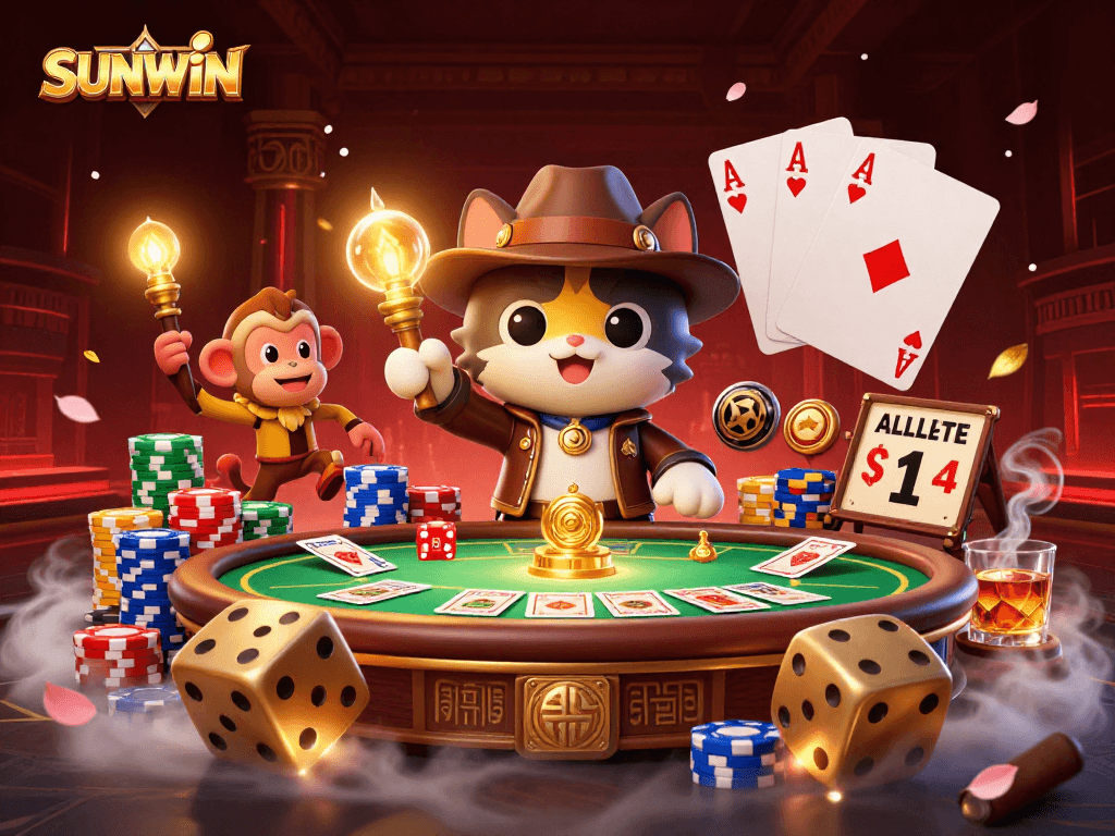 Experience thrilling gameplay at SUNWIN with an archaeologist cat and golden casino treasures!