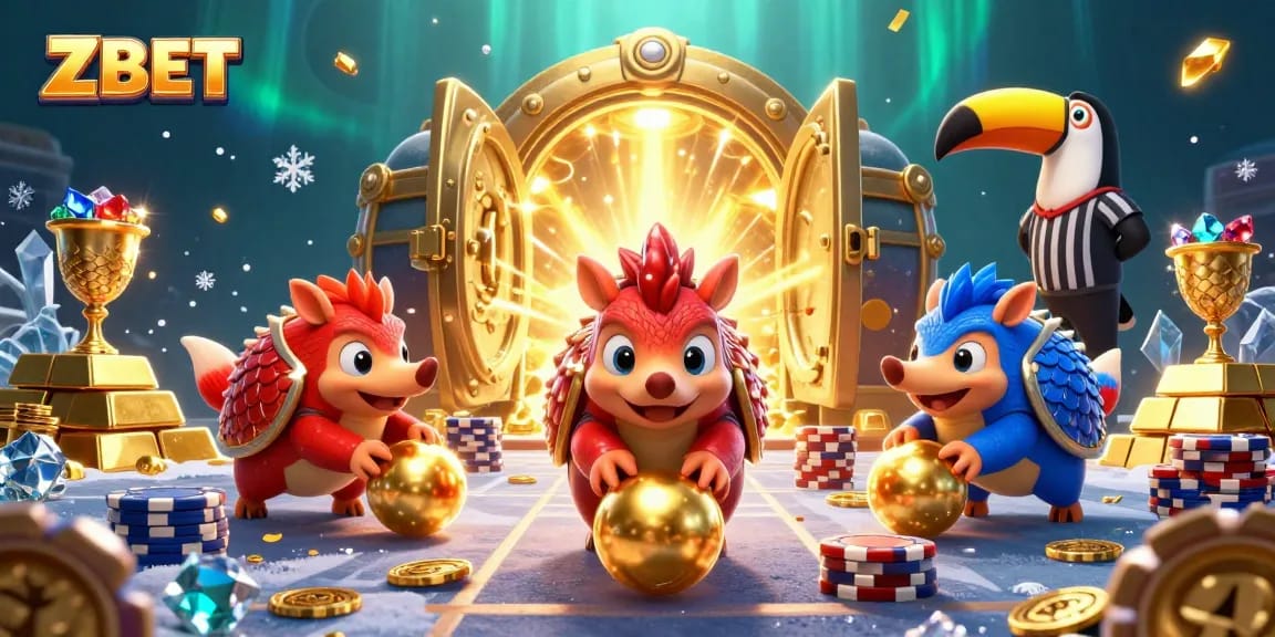 ZBET pangolins compete in a casino-themed scene, showcasing vibrant gambling elements and excitement.