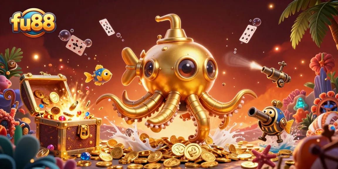 Engage with fu88 through immersive gaming featuring golden kraken submarine and rich casino elements.