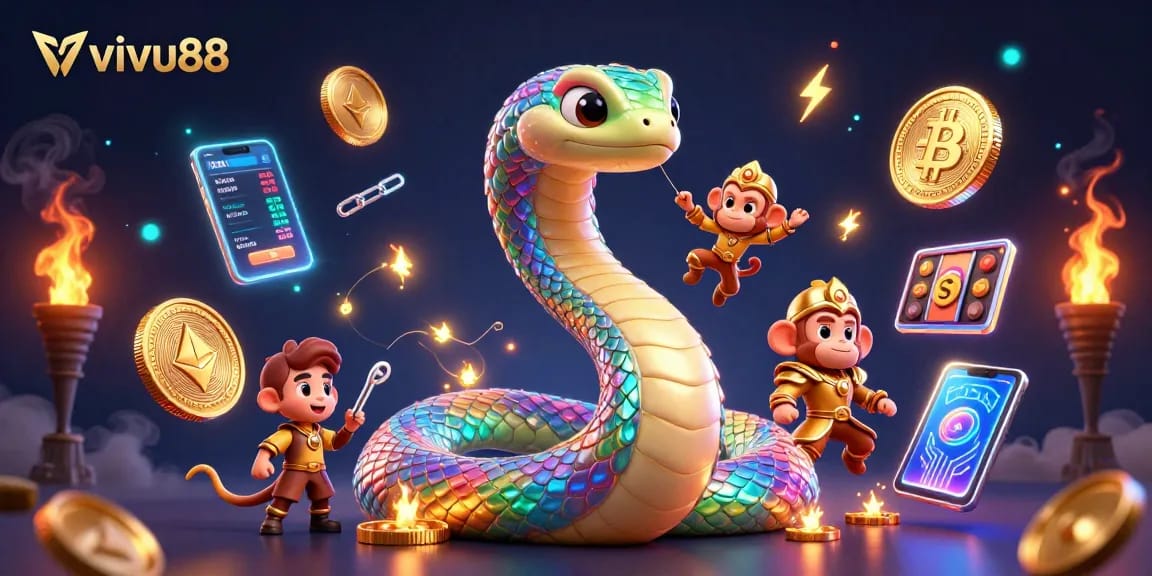Spin to win with vivu88 as the rainbow serpent coils around riches and magical elements.