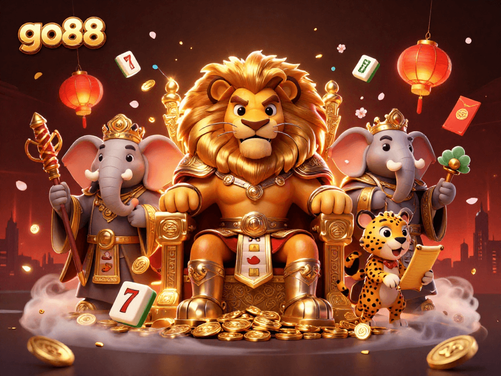 Experience the thrilling world of go88 with vibrant 3D characters amidst lively casino elements.