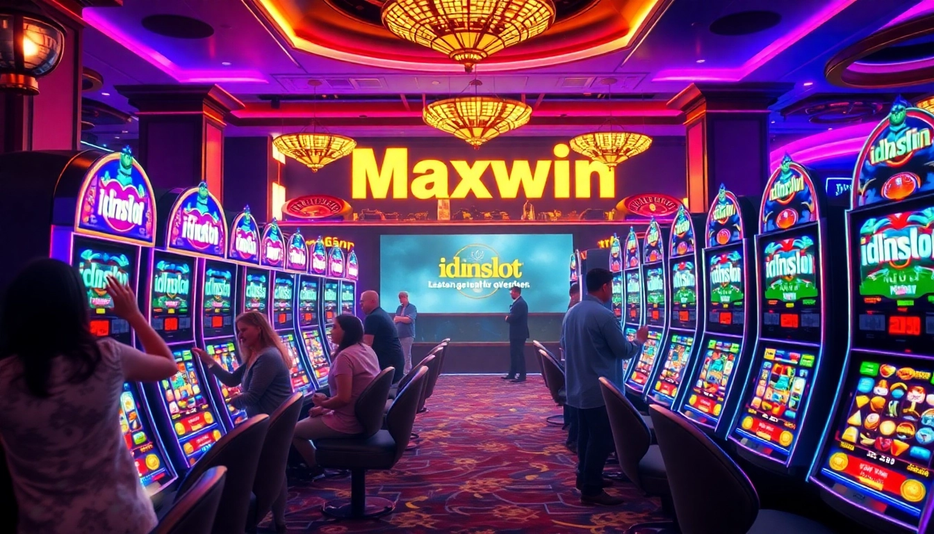 Experience the excitement of idnslot with vibrant casino interiors and engaging slot machines.