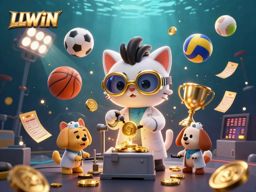 Experience thrilling gameplay at LLWIN, featuring a cartoon mad scientist cat with dynamic sports betting elements.