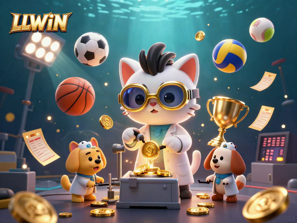 Experience thrilling gameplay at LLWIN, featuring a cartoon mad scientist cat with dynamic sports betting elements.
