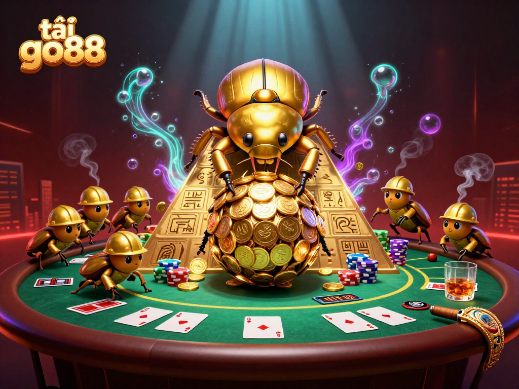 Play and win with tải go88 in this dynamic casino-themed illustration featuring gold coins and poker elements.