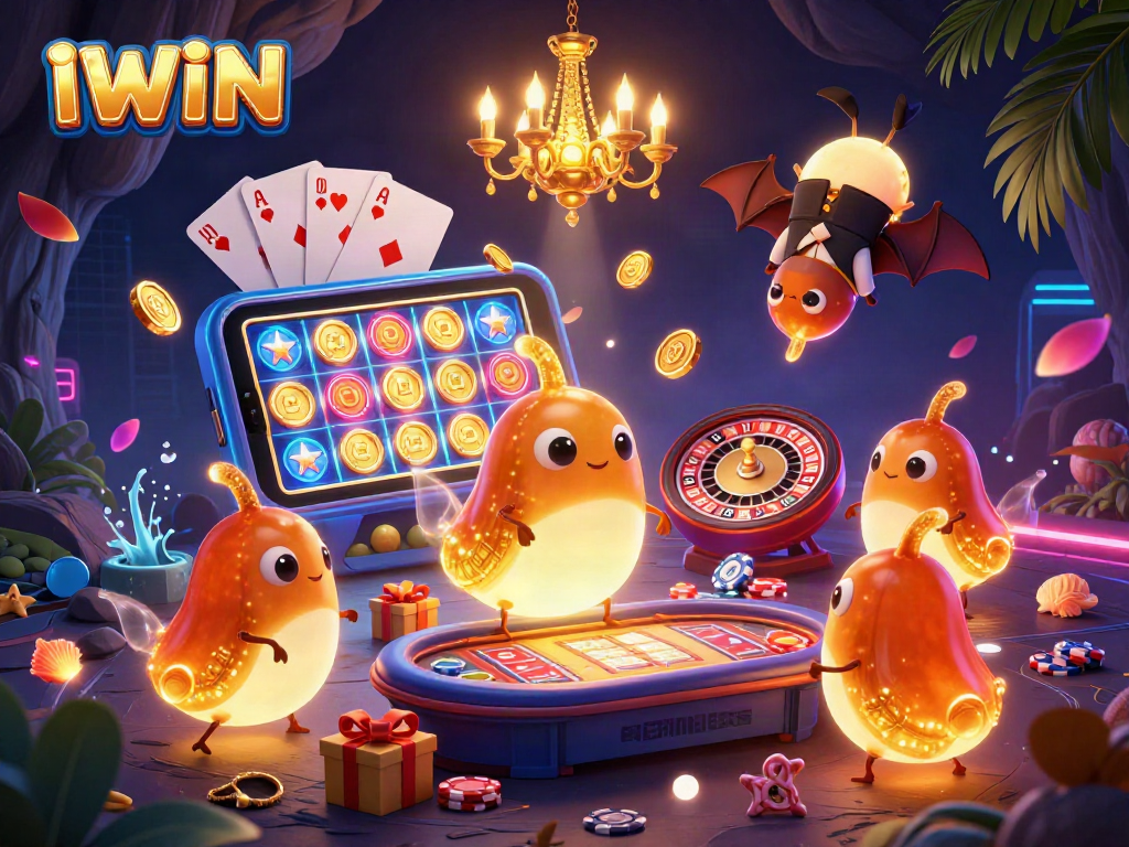 Spin the reels at IWIN's vibrant casino with glowworms illuminating a fun gaming experience.