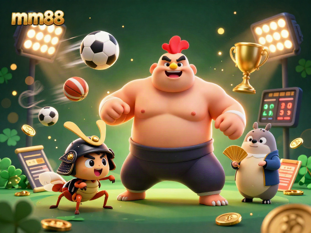 Bet on sports with mm88 featuring dynamic action and vibrant 3D illustrations of characters.