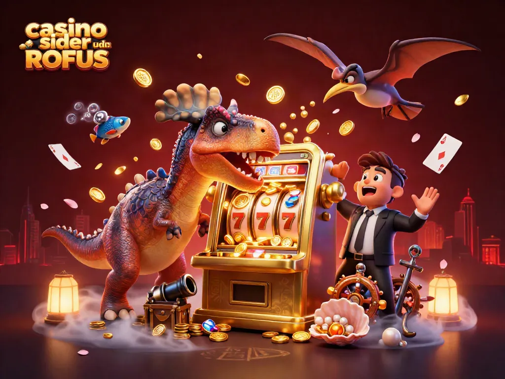 Experience excitement at casino sider uden ROFUS with a dynamic jackpot scene featuring cartoon dinosaurs.