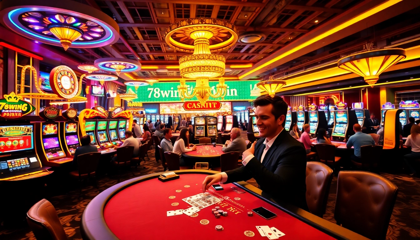 Experience the excitement of 78win8 with players celebrating wins at a luxurious casino game.