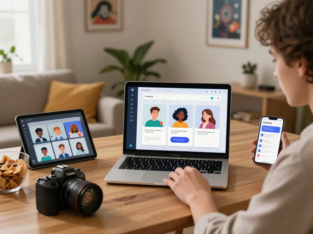 Engaging user enjoying Crush AI chat experience on multiple devices.
