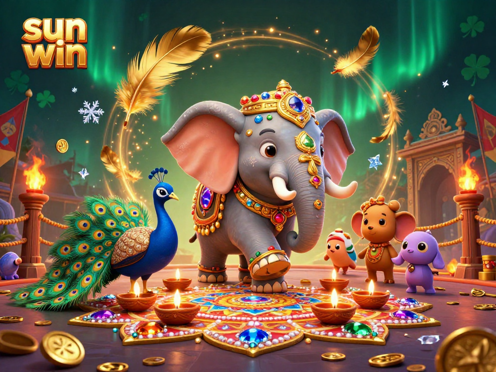 Spin to win with sun win in an immersive 3D casino scene featuring vibrant game elements and mystical characters.