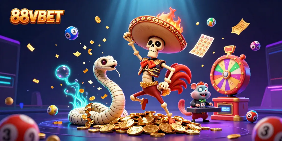 Experience the excitement of 88VBET with a vibrant 3D casino illustration featuring animated characters.