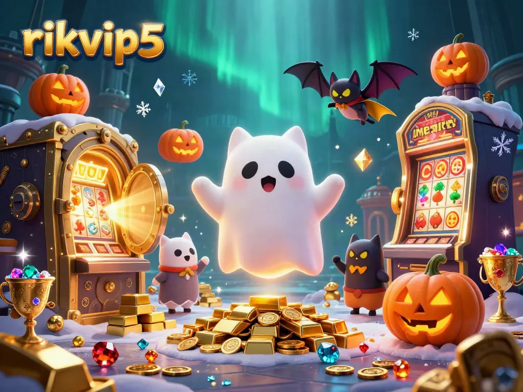 Experience exciting gameplay at rikvip5 with a friendly ghost cat and treasure-filled casino ambiance.