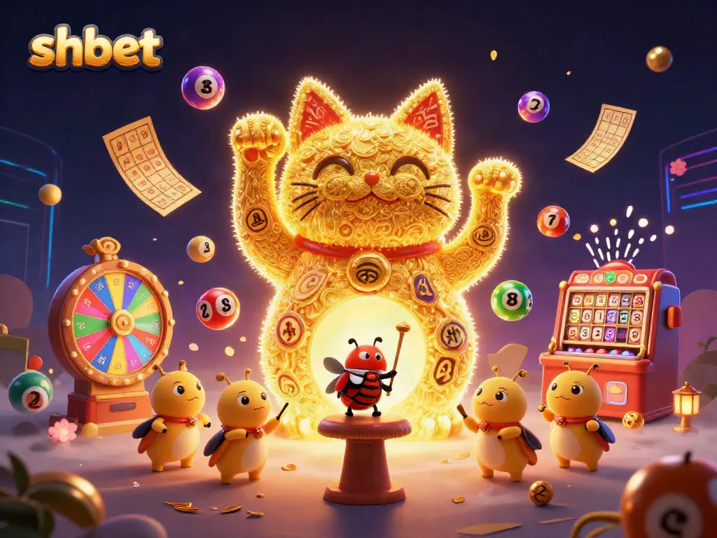 Experience luck and excitement with shbet's vibrant casino-themed illustration featuring a lucky cat.