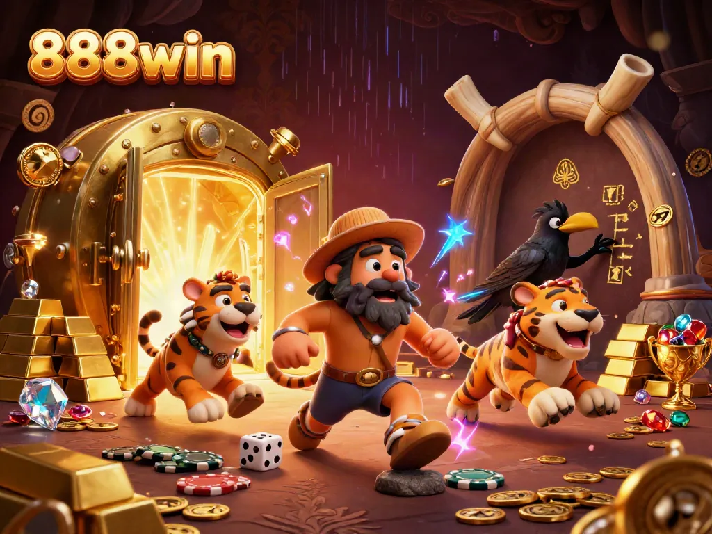 Play thrilling games at 888win with caveman and sabertooth partners in a dynamic casino scene.
