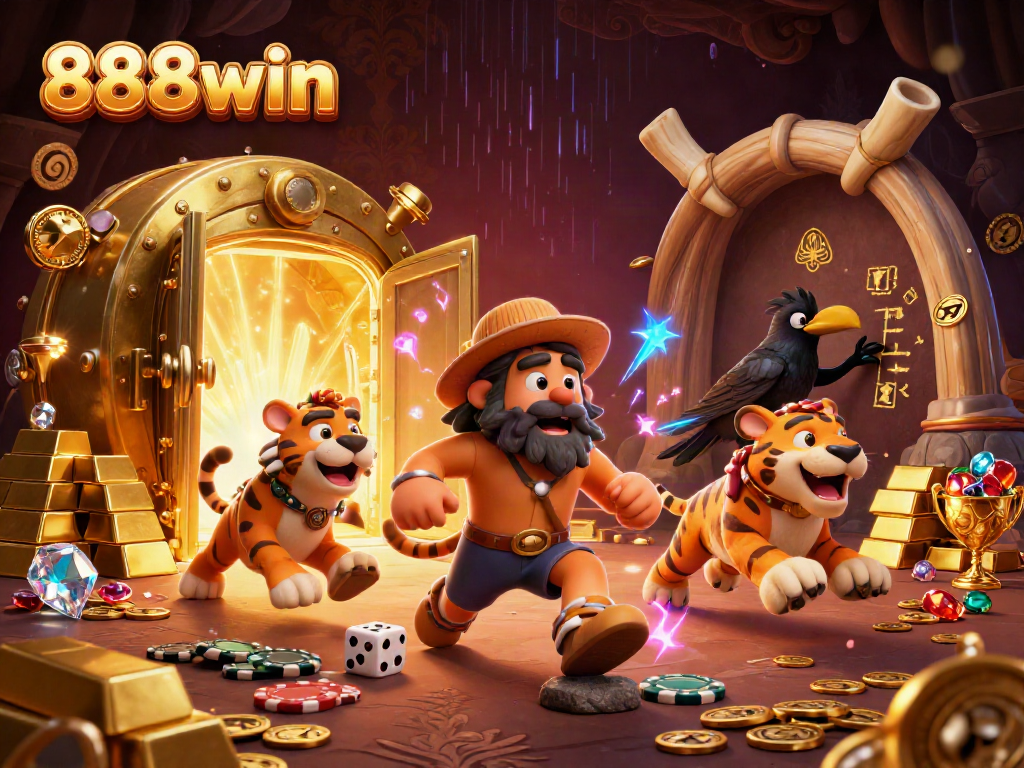 Play thrilling games at 888win with caveman and sabertooth partners in a dynamic casino scene.