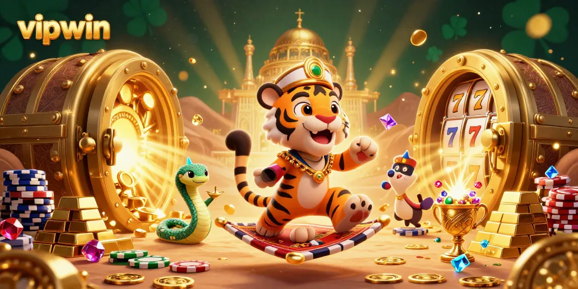 Experience the thrill of winning with vipwin's vibrant casino scene, featuring a sultan and gambling treasures.