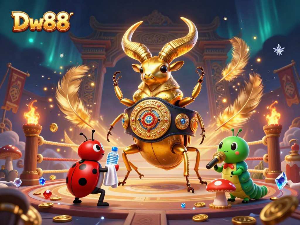 Engage with the exciting world of Dw88, featuring dynamic casino elements including a golden stag beetle champion.