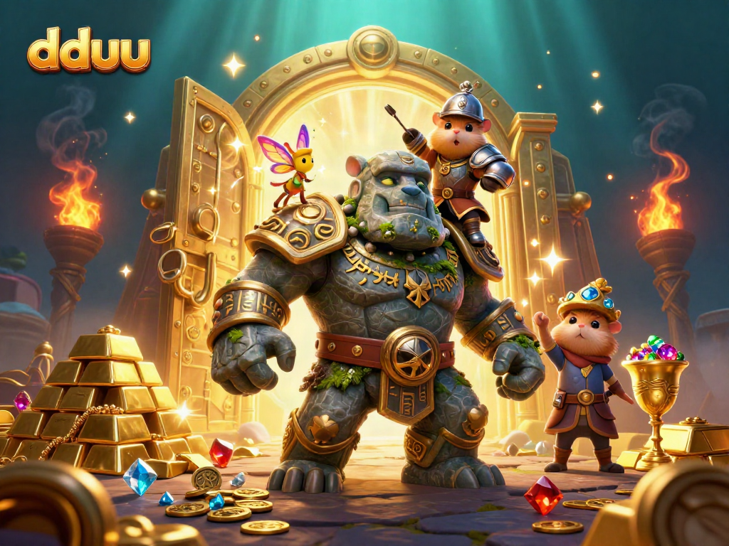 Experience thrilling adventures with dduu as a golem guardian comes to life in a treasure-filled casino world.