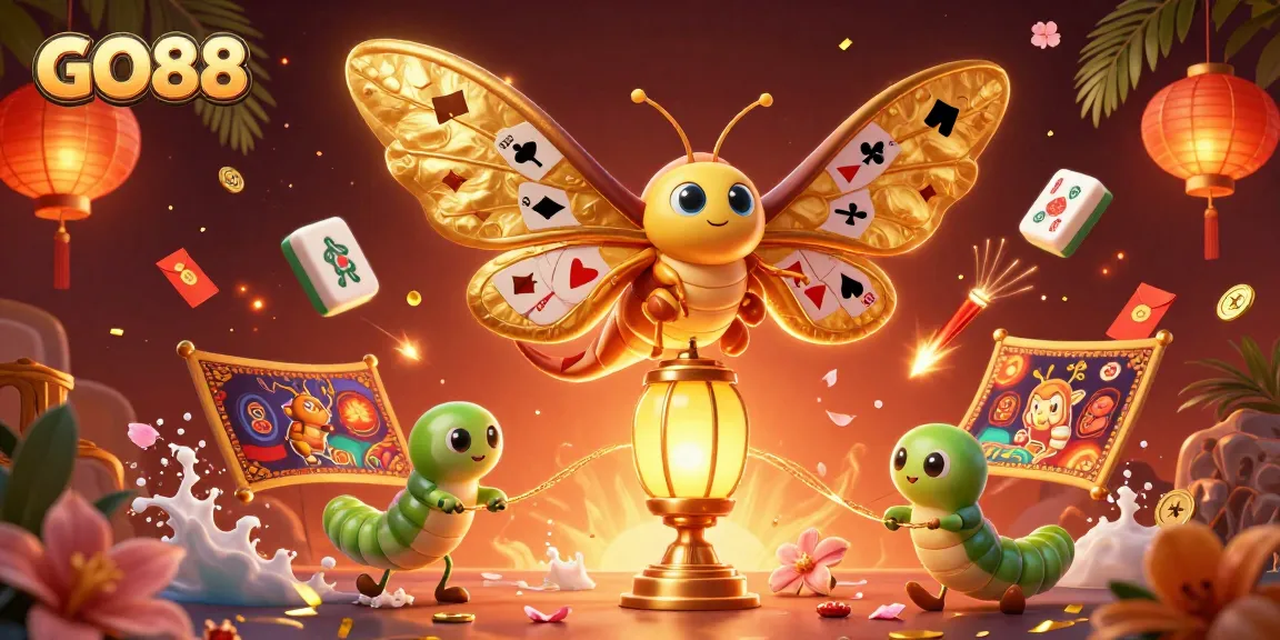 Experience GO88's vibrant online casino world with unique game-themed illustrations.