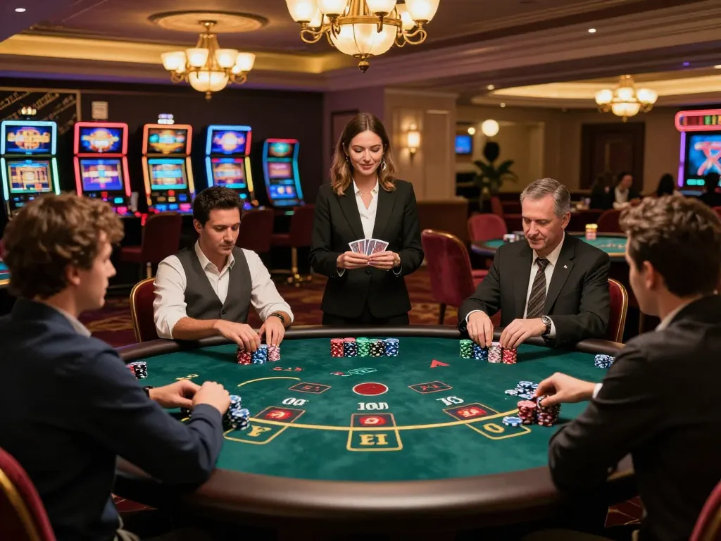 Players engaging in exciting blackjack gameplay at https://va88.moe/, showcasing dynamic betting and luxurious casino environment
