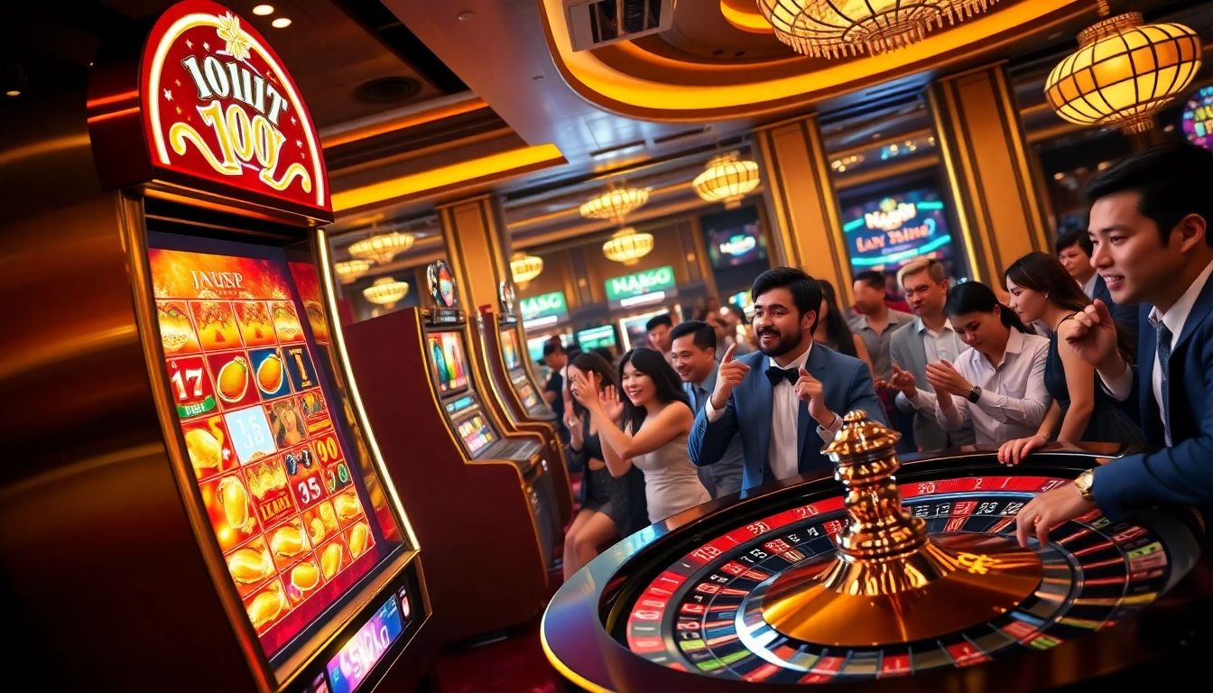 Naga99 players enjoying a thrilling jackpot at an exciting casino scene filled with vibrant games and lively ambiance.