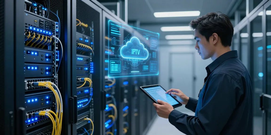 IPTV UK technology showcased within a modern cloud computing environment, featuring advanced cybersecurity servers and efficient streaming solutions.