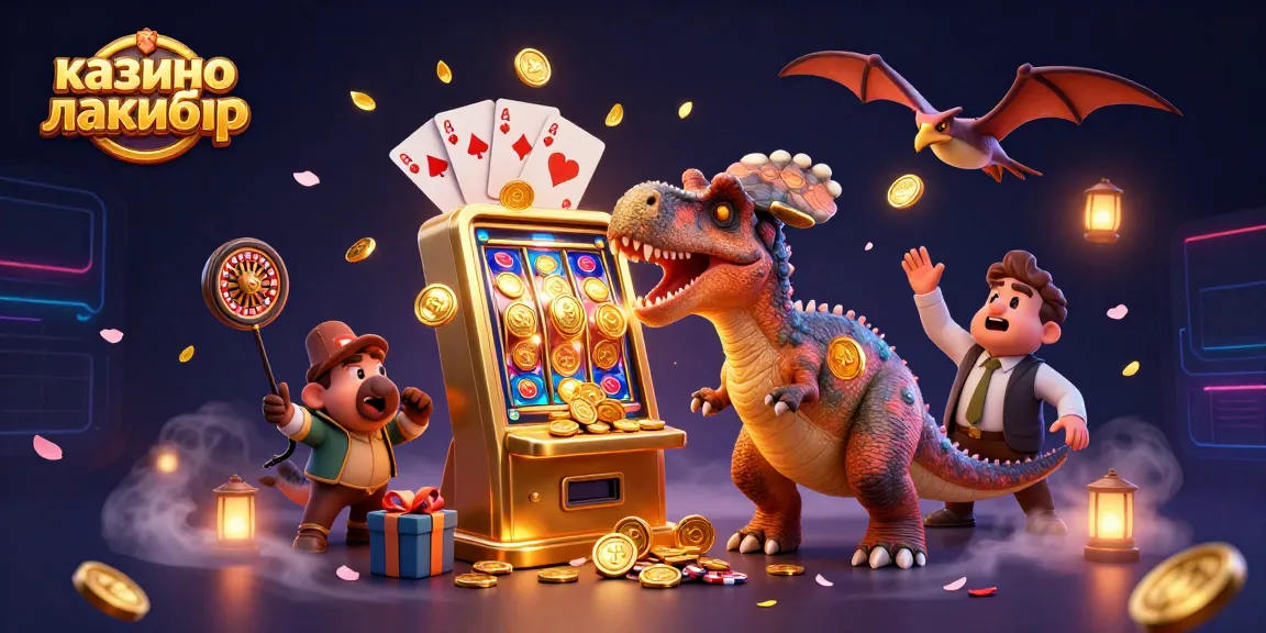 Experience excitement at казино лакибир with a dynamic scene of a dinosaur winning jackpot coins!