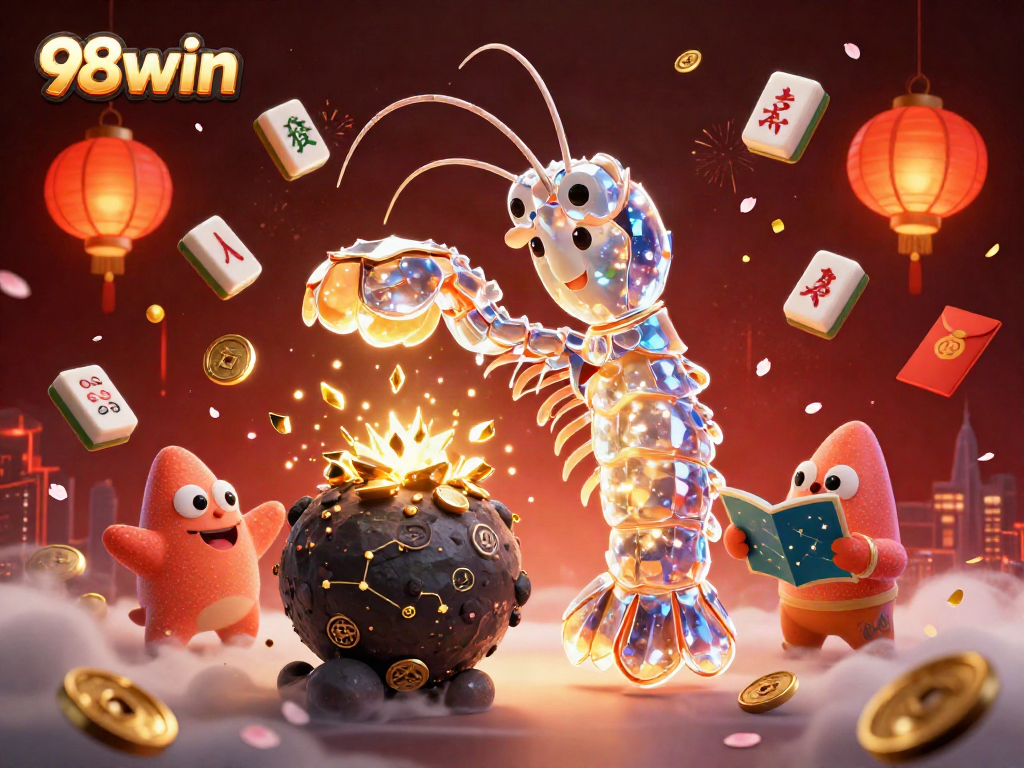 Engage with 98win's dynamic casino adventure featuring vibrant 3D characters and gaming elements.
