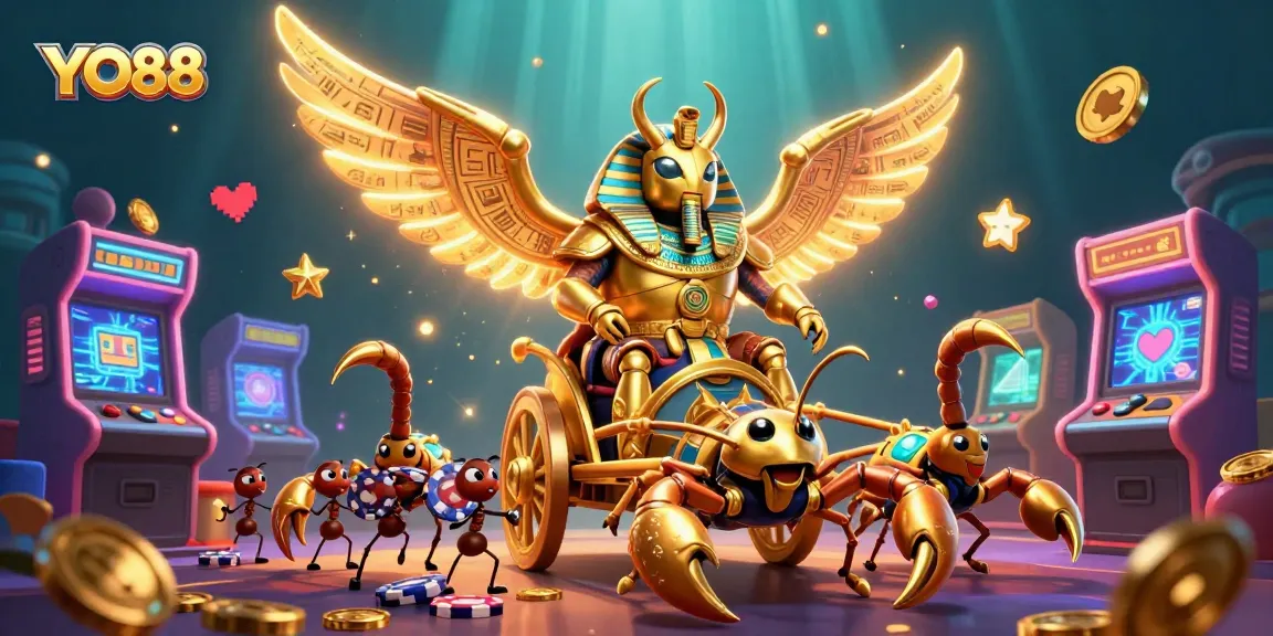Engage with YO88's thrilling casino experience featuring vivid characters and vibrant arcade elements.