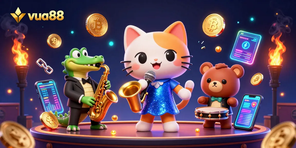 Place your bets and win big with vua88 in a vibrant casino scene featuring animated characters.