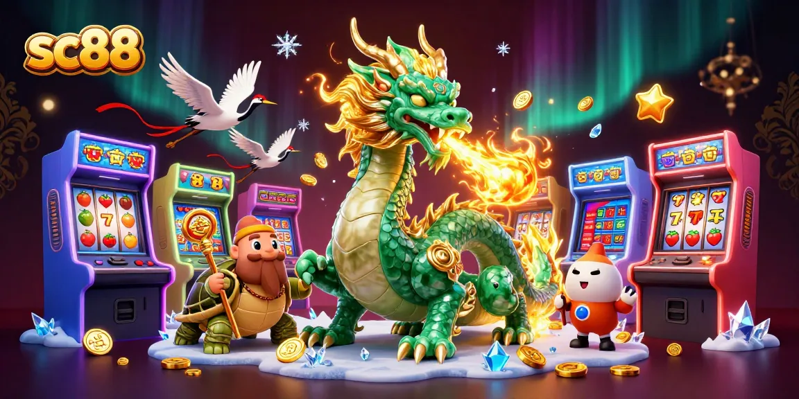 Experience sc88's exciting slots with vibrant visuals and dynamic gaming elements in this 3D illustration.
