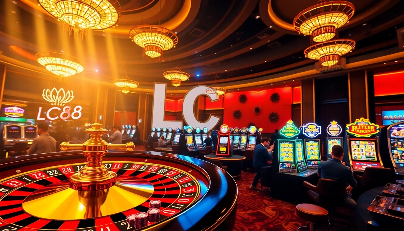 Experience thrilling gameplay at LC88 with vibrant slot machines and elegant poker chips.