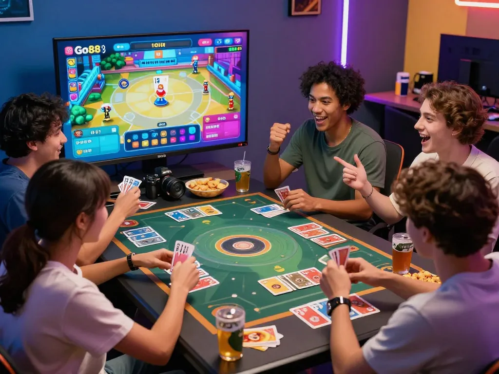 Friends enjoying Go88 chính thức gaming experience together, showcasing excitement and camaraderie