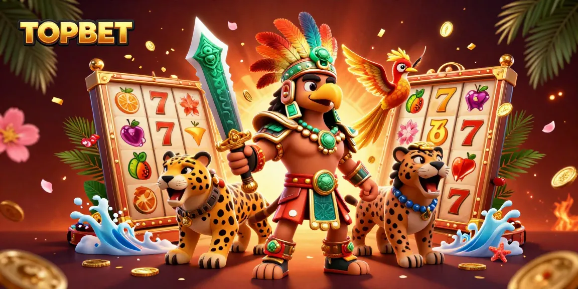 Experience winning with TOPBET's vibrant 3D casino scene featuring slot reels and dynamic characters.
