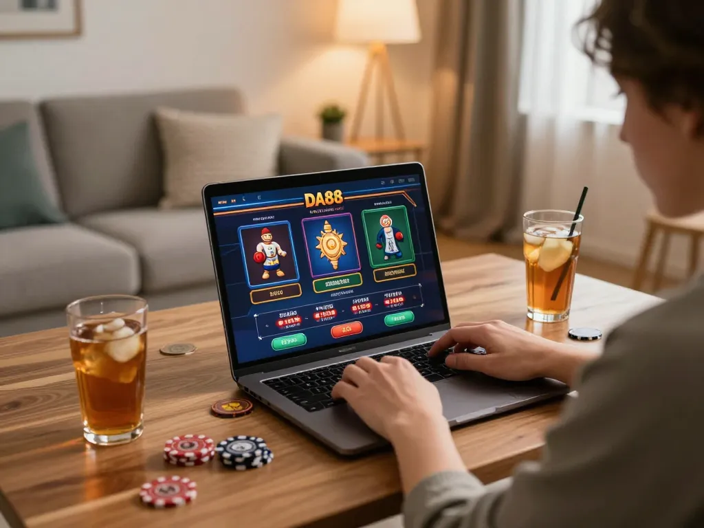 Engaging online gaming at DA88 with a player focused on the screen and comfortable home setup.