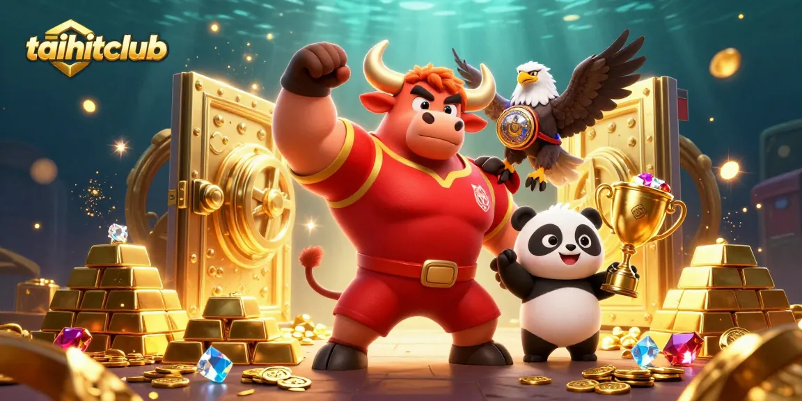 Experience the thrill of taihitclub with a vibrant 3D casino scene showcasing winning characters and gold.