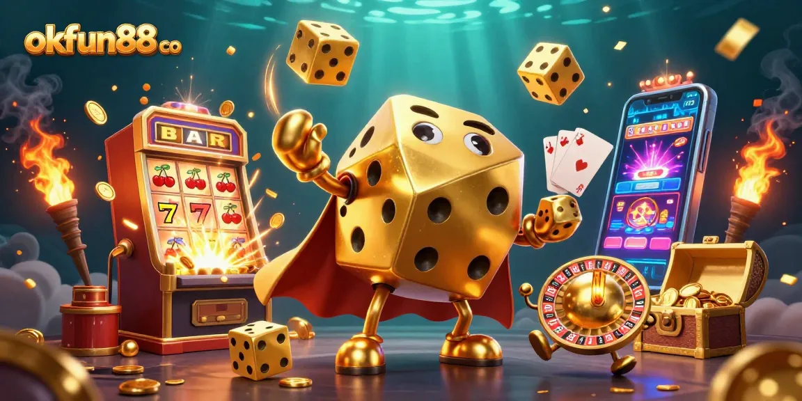 Experience top-tier gaming thrills with okfun88 co's vibrant 3D casino scene, featuring dynamic characters and electrifying action.