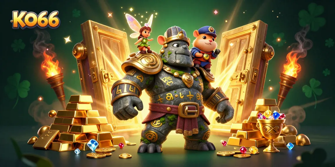 KO66 invites players into a world of thrilling casino gaming with a magical 3D illustration.