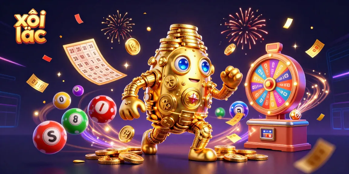 Experience thrilling gambling with xôi lạc, a golden golem, and vibrant lottery elements.