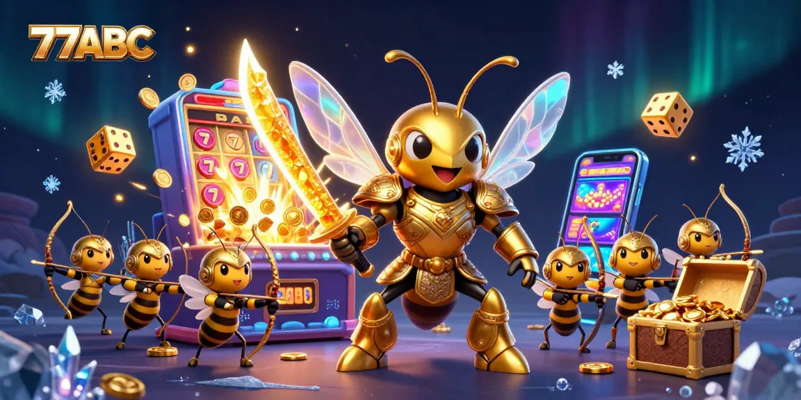 77ABC showcases players winning big with excitement in a vibrant 3D casino scene.