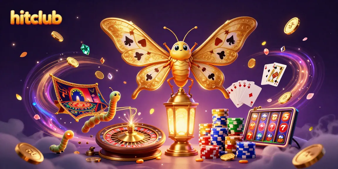 Spin and win at hitclub with vibrant games surrounded by cascading coins and thrilling casino elements.