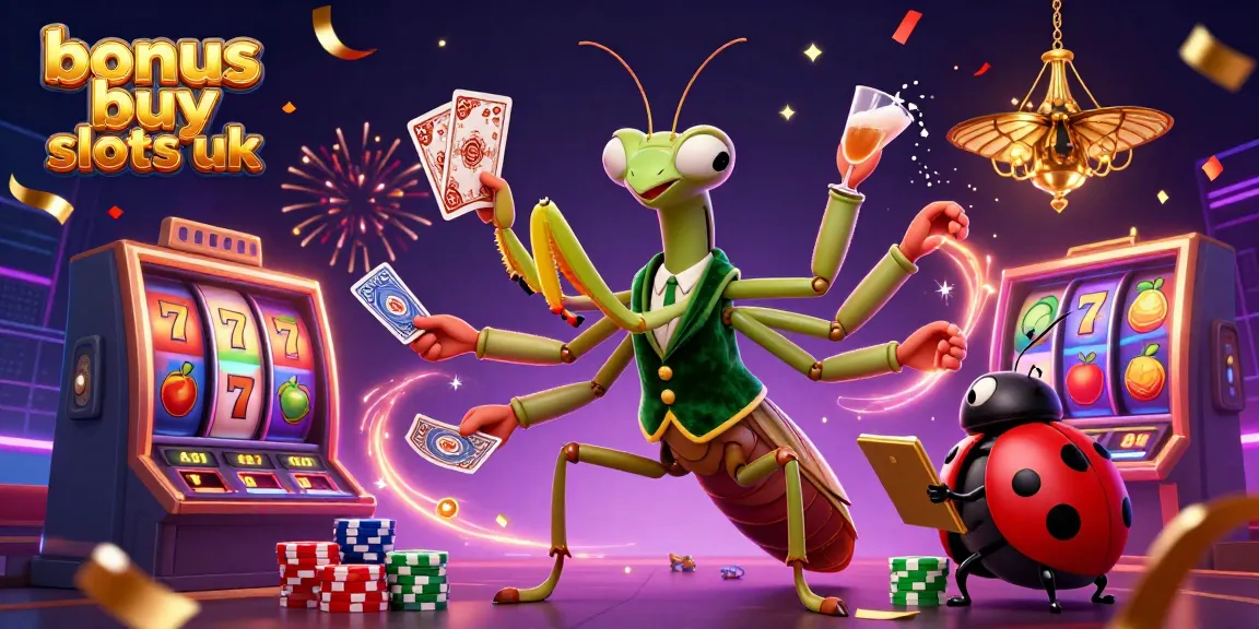 Engage with the excitement of bonus buy slots UK in this vibrant illustration featuring a 3D mantis card sharp.