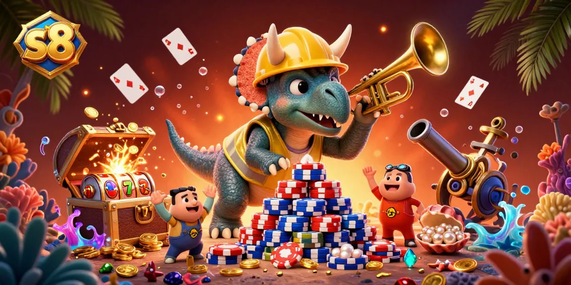 Engage in thrilling slots at s8 with a colorful illustration showcasing a festive casino scene.