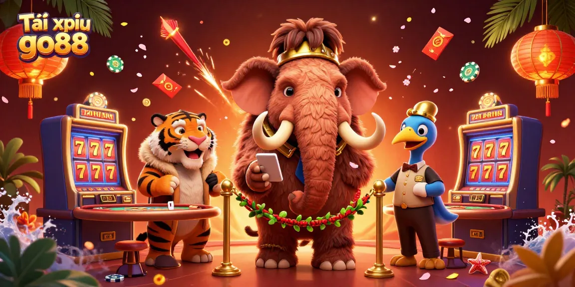 Engage in exciting Tài xỉu go88 games at this vibrant online casino scene filled with fun characters and playful elements.