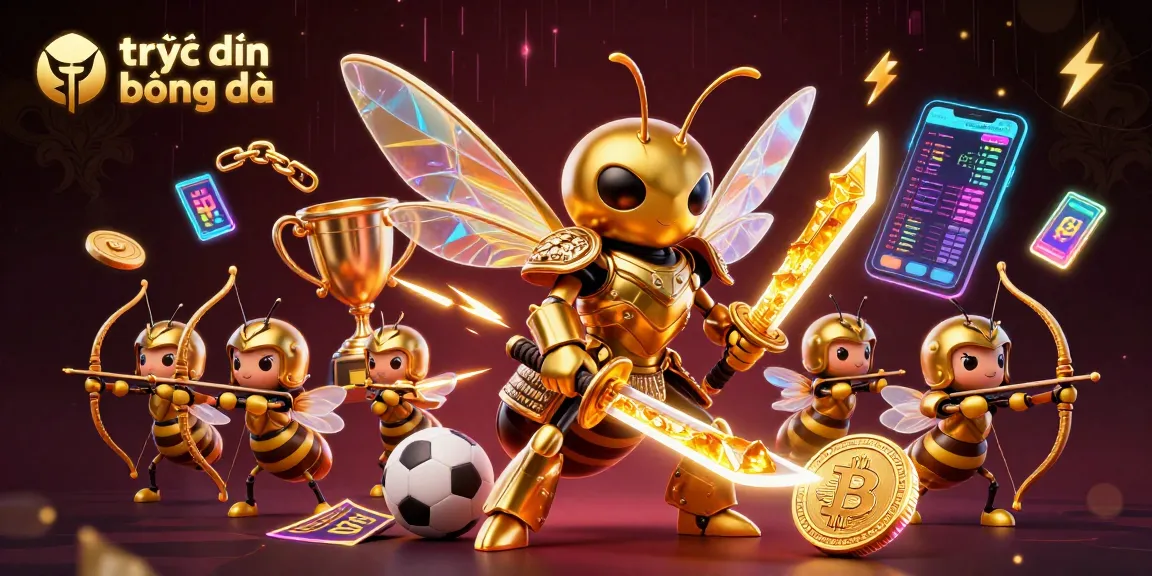 Experience trực tiếp bóng đá with a dynamic and colorful gaming scene featuring professional bee characters and exciting gambling elements.